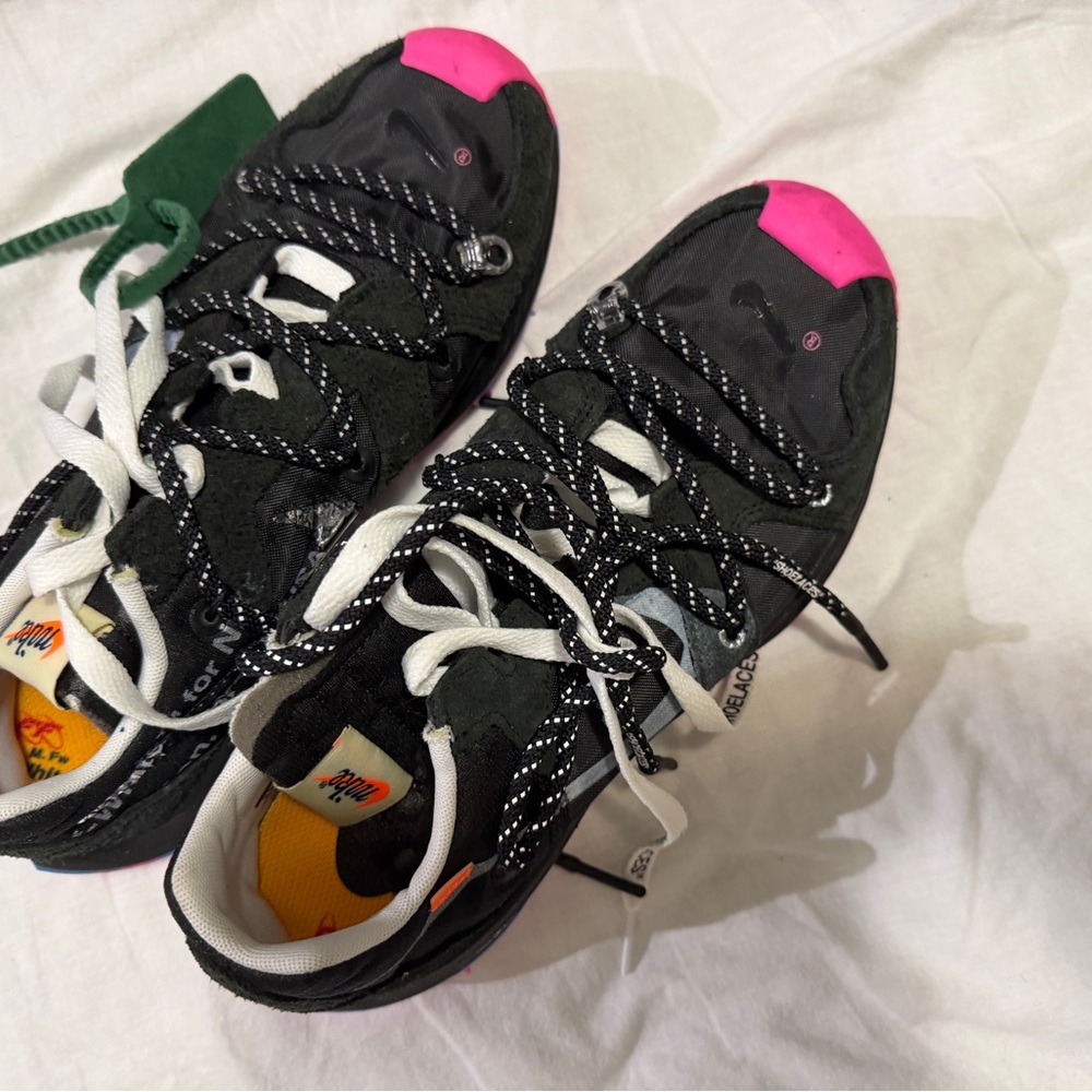 Nike x Off-White Waffle Racer Black Pink CD8179-001 Women’s 7.5 w/ Zip Tie